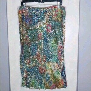 Apropos Midi Skirt XL 100% Rayon Vibrant Artsy Boho Chic Flowy Hippie Festival